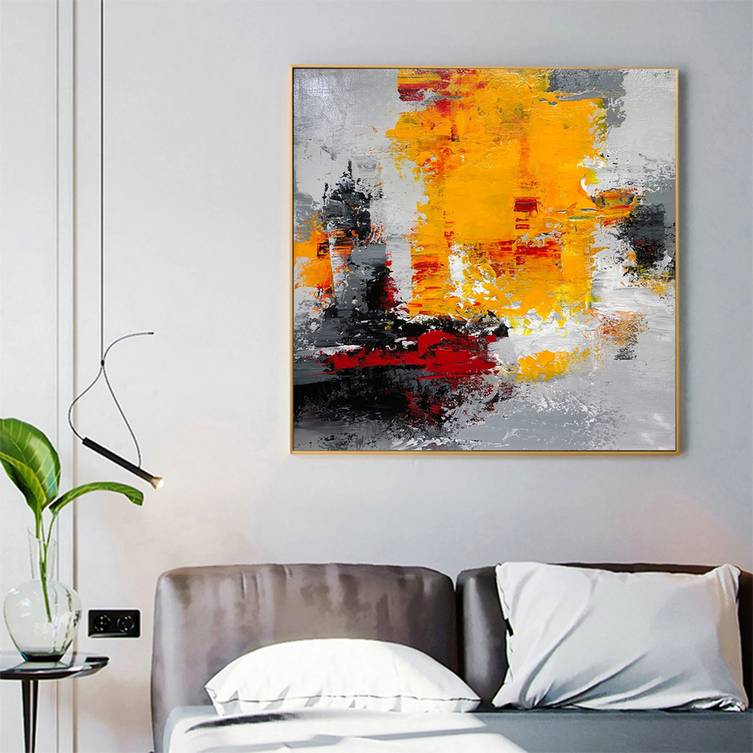 Gray Knife Contemporary Palette Abstract Canvas Artwork 3HI1G wall art